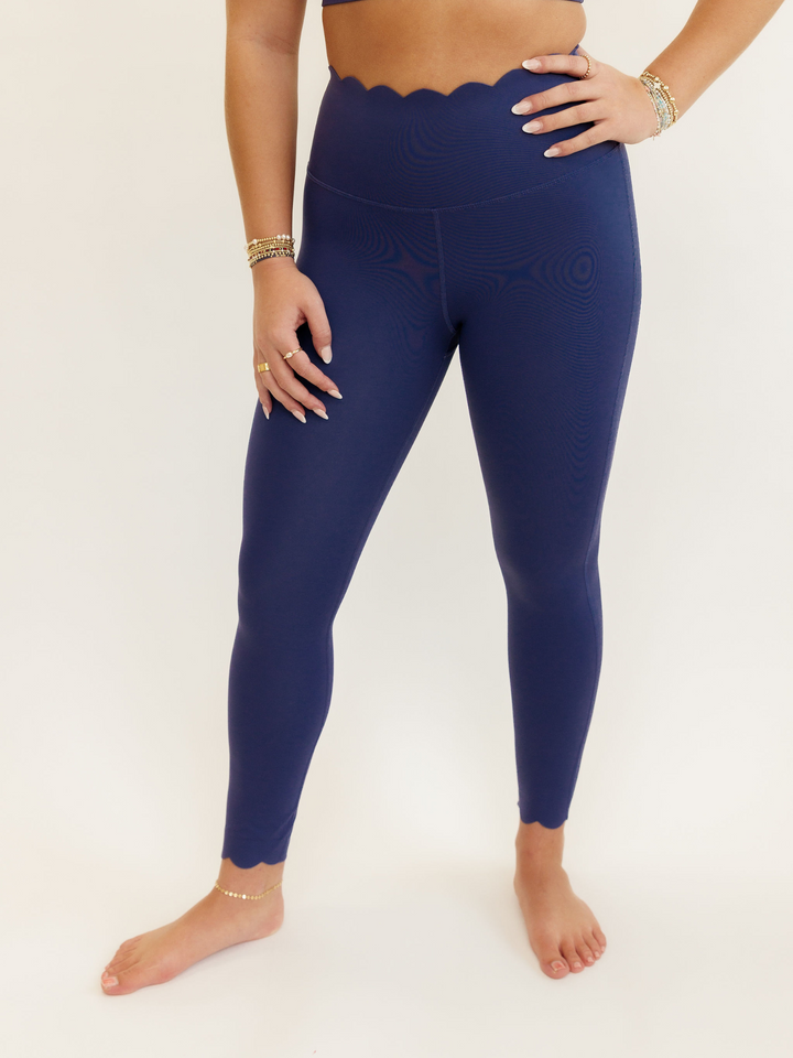 Midnight Blue Scarlett Scallop Leggings Detail View From Side