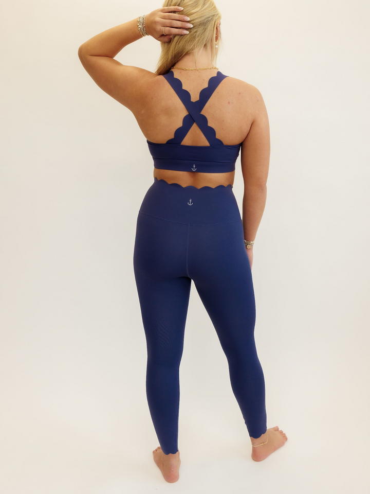 Midnight Blue Scarlett Scallop Leggings Full Back View