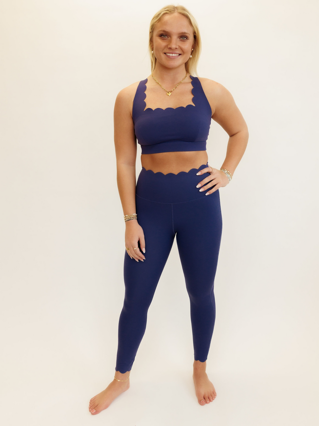 Midnight Blue Scarlett Scallop Leggings Full Body View